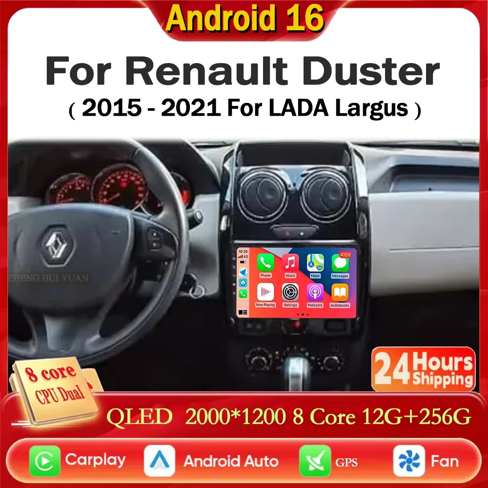 Android 16 Car Radio For Renault Duster Dacia 2015 - 2021 For LADA Largus 2021 Stereo GPS Navigation Multimedia Player Wireless