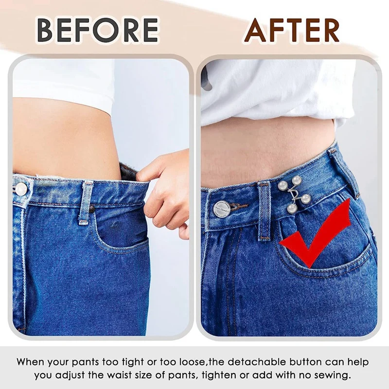 16 Pack Pants Waist Tightener Jean Button Pins Pants Clips Adjustable Waist With Metal Buttons (White & Black)