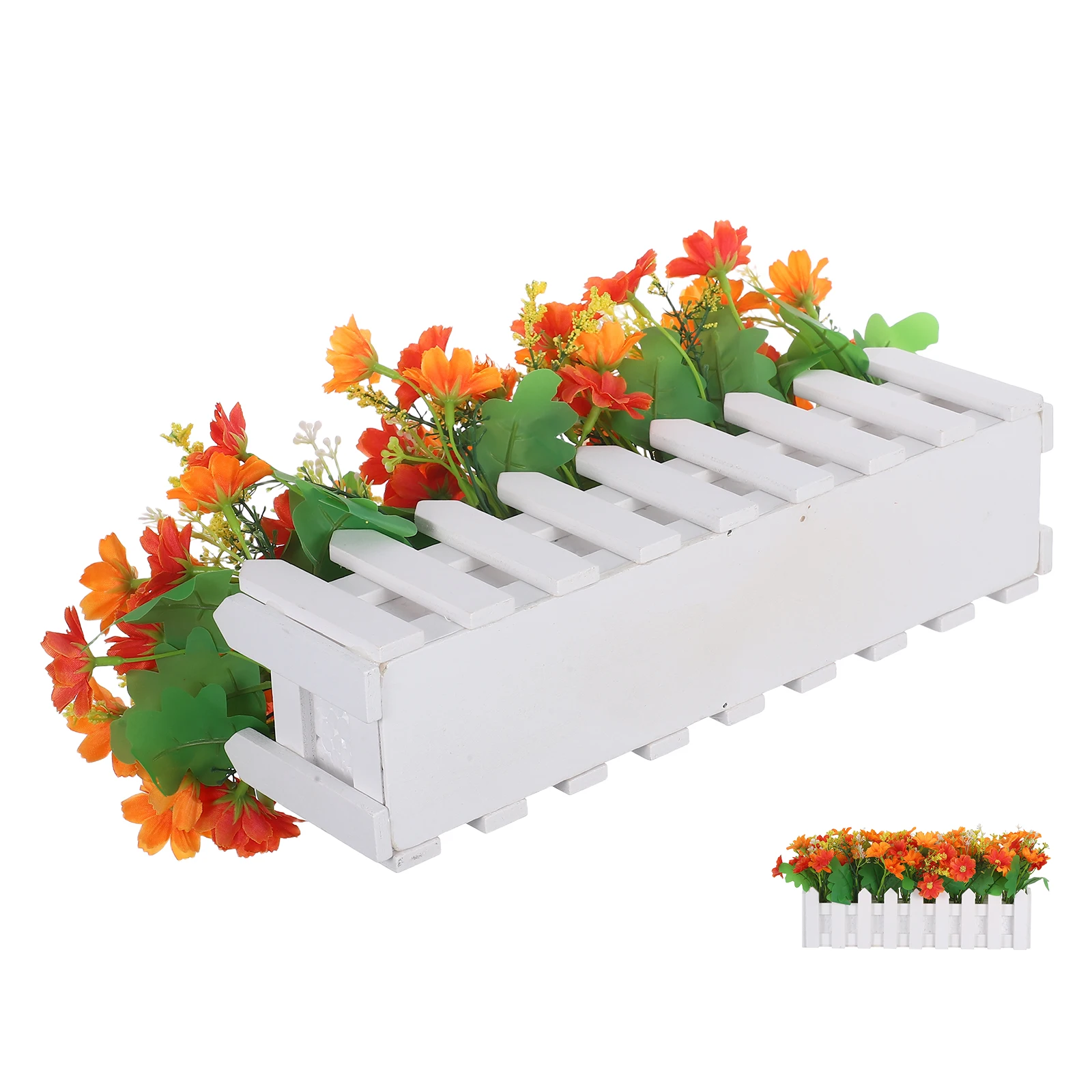 

Lifelike Artificial Chrysanthemum Potted Plant with Fence for Home Garden Porch Wedding Decoration No Maintenance Required