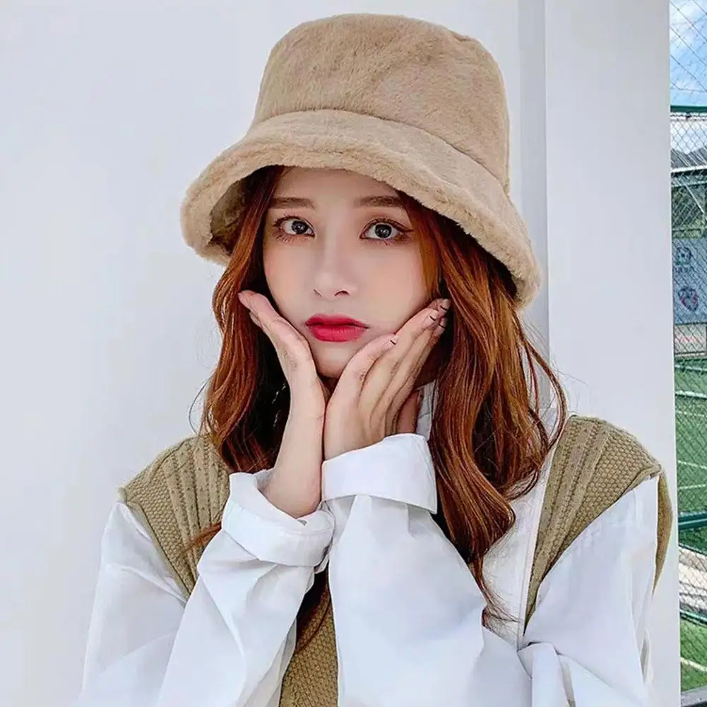 Winter Plush Fisherman Hats Colorful Girl Fashion Bucket Hat Warm Windproof Cold-proof Wide Brim Lady Women Artist Cap