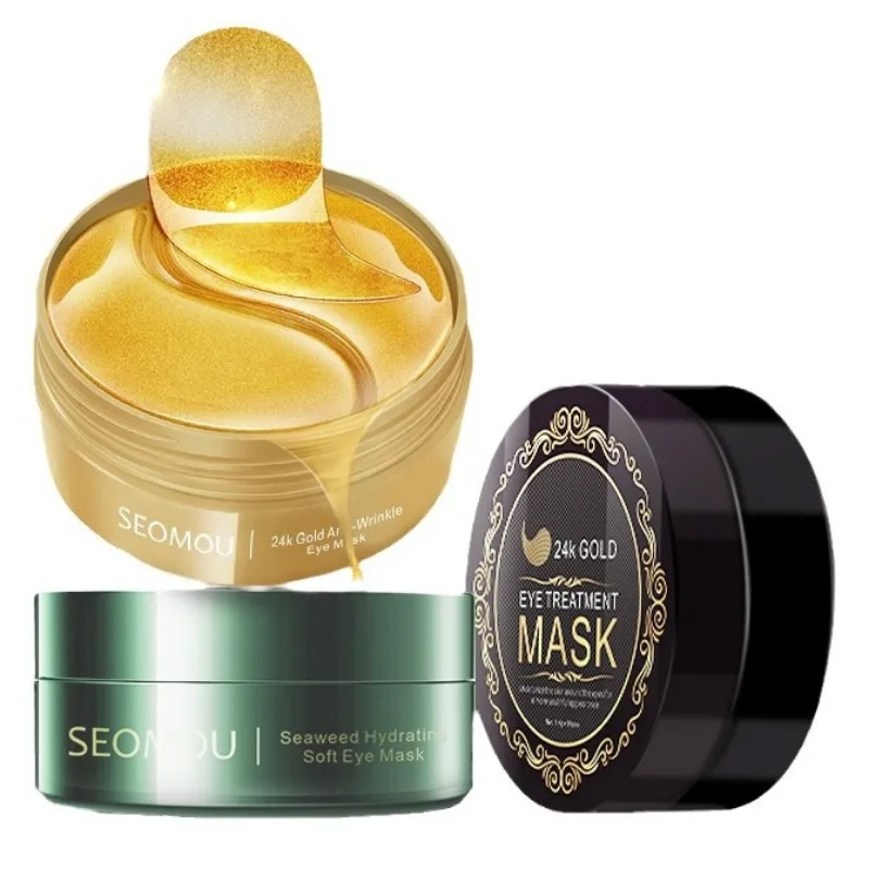 24K Gold Collagen Seaweed Hyaluronic Acid Repair Eye Mask Moisturizing Firming Anti Dark Circle Anti-wrinkle Eyes Eye Skin Care