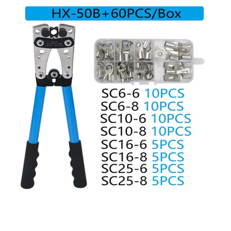 Portable Cable Manual Crimping Tool HX-50B Crimping Pliers 6-50mm ²/ AWG 10-0 Ferrule Terminal Crimper Hexagonal Wiring Pliers