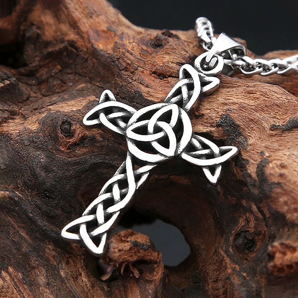 Vintage Punk Stainless Steel Cross Pendant Necklace Nordic Fashion Viking Celtics Knot Necklaces Male Amulet Jewelry Wholesale