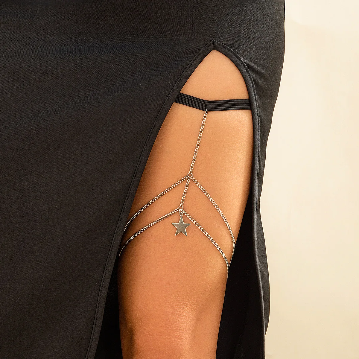 Thigh Chain Star Pendant Tassel Elastic Strap Adjustable Silver Tone Sexy Summer Beach Vacation Party Women Premium Versatile