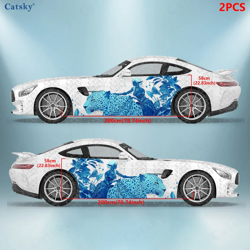 2pcs elf riding a leopard Car Side Wraps, Self-Adhesive PVC Waterproof & Scratch-Resistant Stickers, Car Accessory Gift