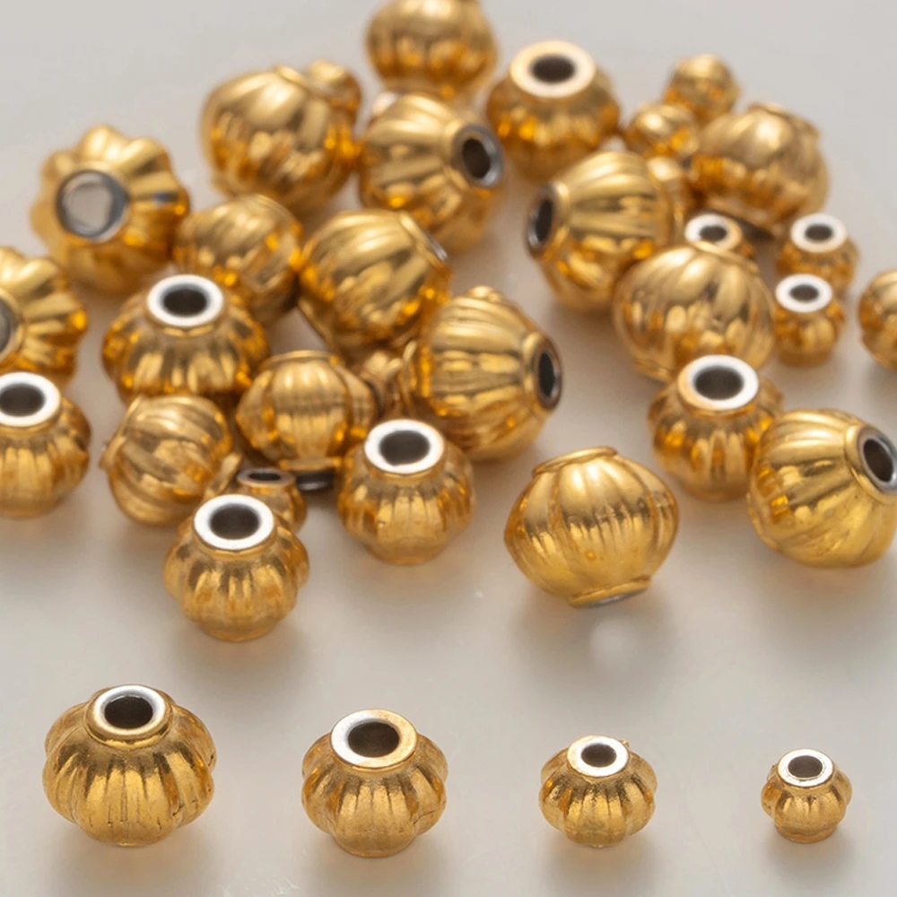 20 piezas cuentas espaciadoras de linterna corrugada de acero inoxidable de 3/4/5/6mm, cuentas sueltas para pulsera DIY, collar, pendientes, fabricación de joyas