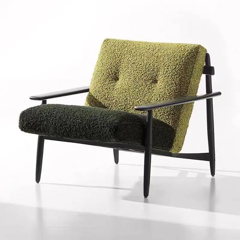 

Single casual sofa chair Solid wood minimalist living room fabric balcony chair