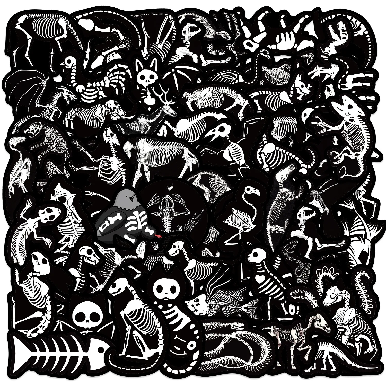 50 stücke Schwarz Tier Knochen Cartoon Graffiti Aufkleber Telefon Gitarre Laptop Notebook Koffer Wasser Tassen Wasserdichte Aufkleber Kinder Spielzeug