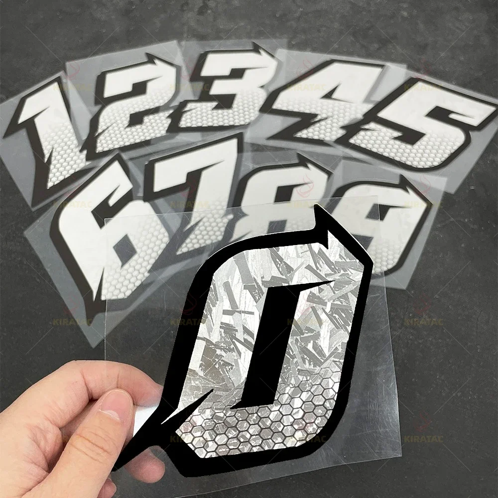 Waterproof Decor Decals 2PCS Silver Carbon Fiber Honeycomb Arabic Numerals Stickers for Motorcycle Helmet Front Fairing Scooter