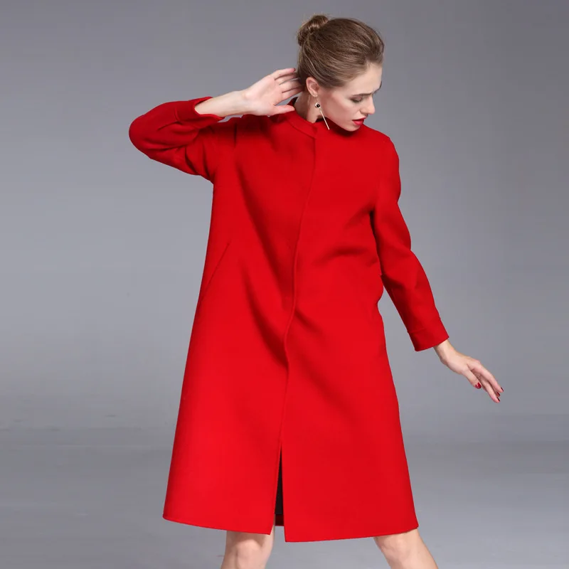 Woman Autumn and winter coats two-sided cashmere overcoat women‘s mid-length cloaked silhouette Wool & Blends 24046