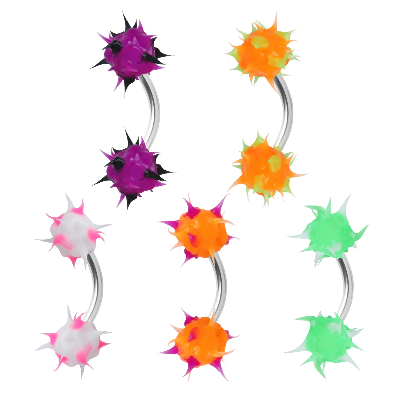 1pc Stainless Steel Eyebrow Piercing Color Prickly Ball Hair Ball Silicone Belly Ring Eyebrow Nail Creative Personality Jewelry