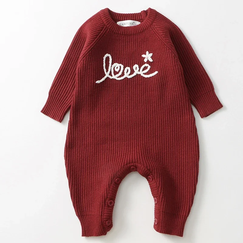 

2026 Spring Outfits Baby Rompers Warm Baby Clothing Knit Romper Newborn Infant Boy Girl Handmade Embroidery Jumpsuit Fall Clothe