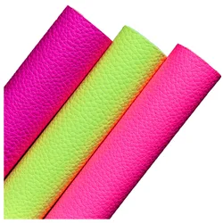 30x132cm rotolo Neon rosa giallo Litchi strutturato morbido finto tessuto sintetico in pelle PU per borse archi cucito artigianale fai da te BH469