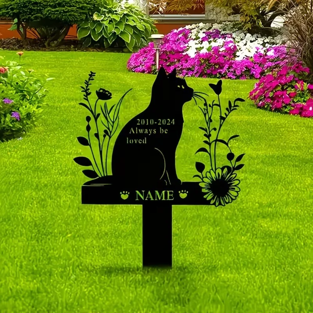 Personalized Cat Memorial Garden Plaque - Vintage metal Pet Tombstone, the Perfect Gift for Cat Lovers