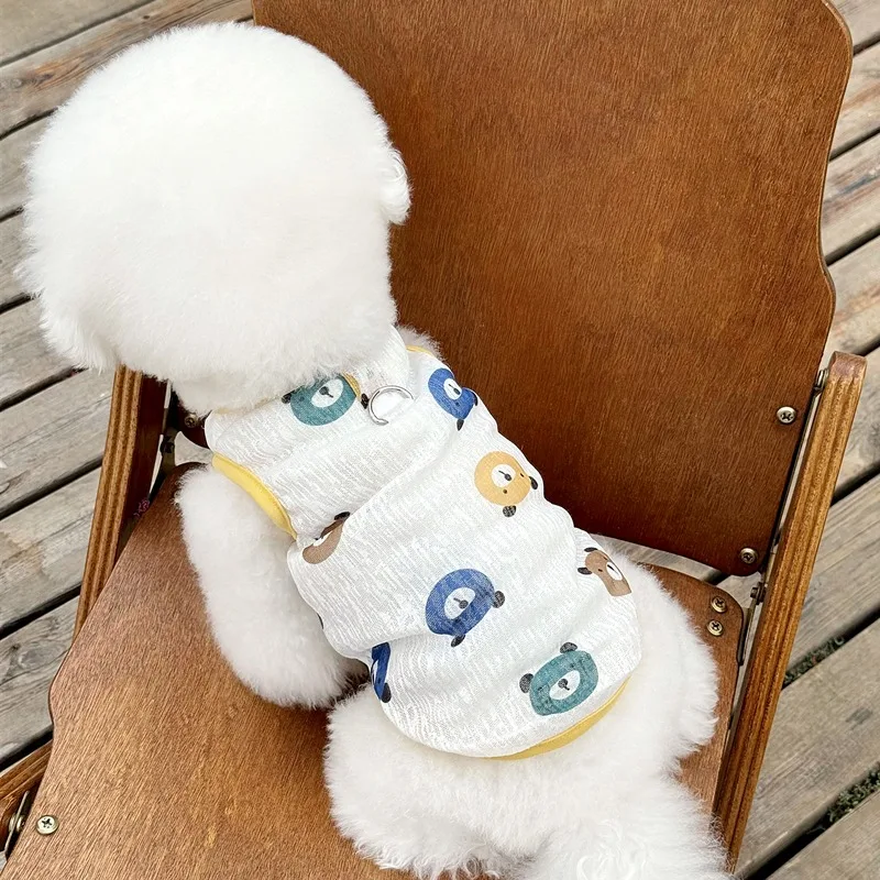 

Breathable Dog Vest Summer Puppy Cartoon Clothes Pomeranian Pretty Flower Short Sleeve Leadable Teddy Sleeveless T-Shirt