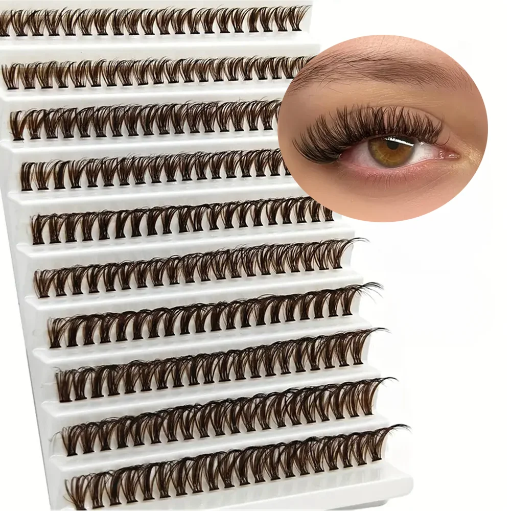 200 Pcs Brown Cluster Eyelashes 40D Grafting Individual Volume Lashes Extension Makeup Tool For Natural And Dramatic Look