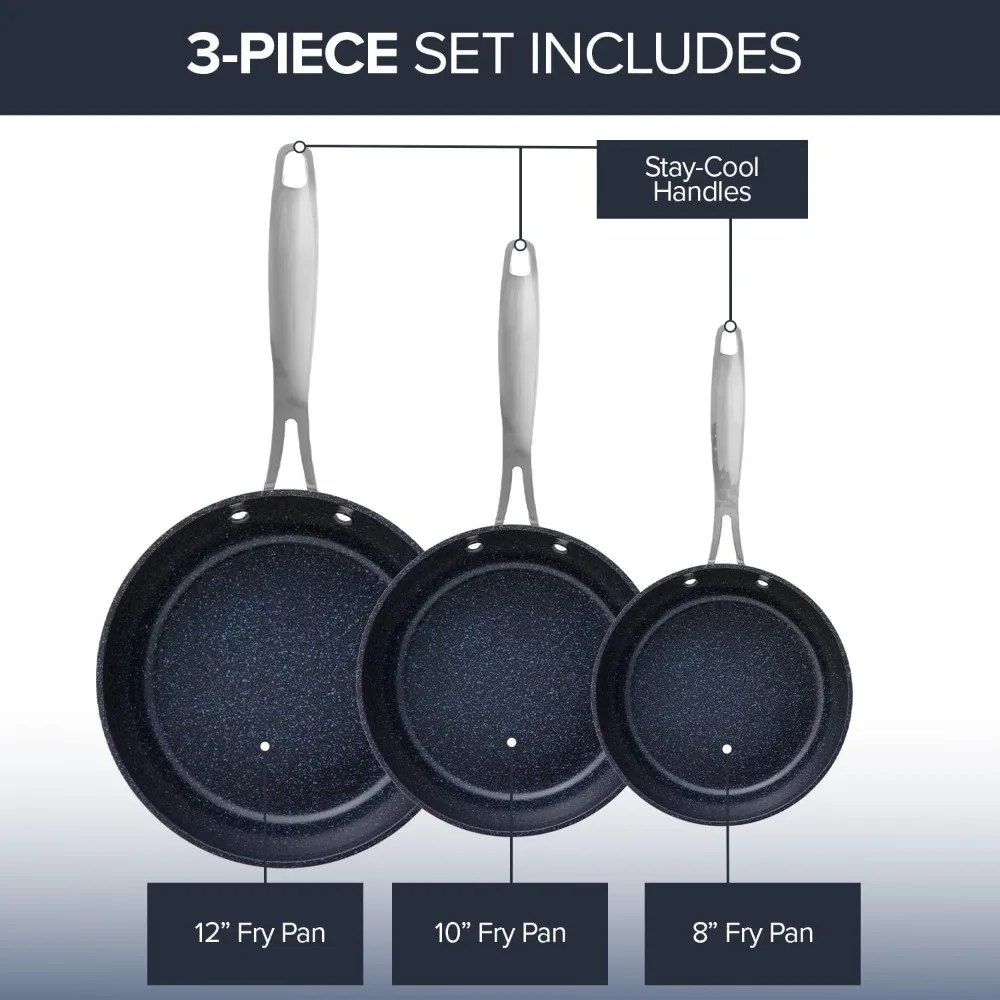 

3-Piece Fry Pan Set, 8”, 10”, 12” Forged Lightweight, G10 Healthy Blue Ceramic Ultra Non-Stick, Induction-Ready