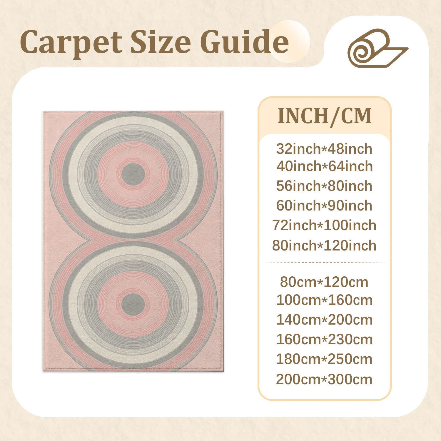Blush Pink Gray Cream Double Concentric Circles Area Rug, Soft Plush Velvet, Machine Washable, Suitable for Living Room, Bedroom, Dining Area, Home Office, Ideal Decor for Halloween, Thanksgiving, Christmas, New Year, Black Friday, Cyber Monday