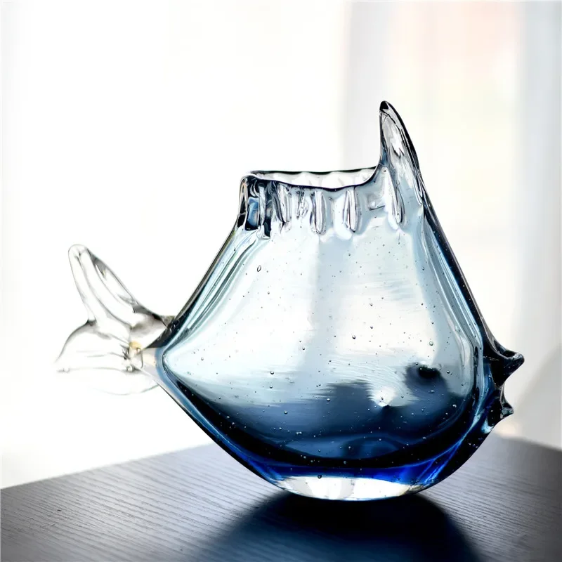 Blue bubble fish-shaped creative glass vase flower arrangement hydroponic ornament European simple model room decoration