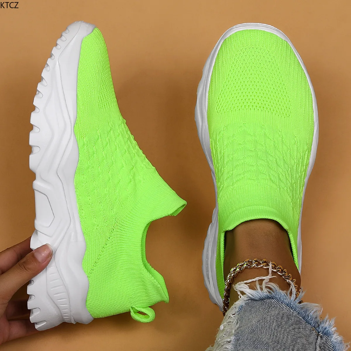 

2026 Luxury Large Size Sports Women's Breathable Knitted Mesh Socks One Pedal Lazy Sneakers Casual Shoes