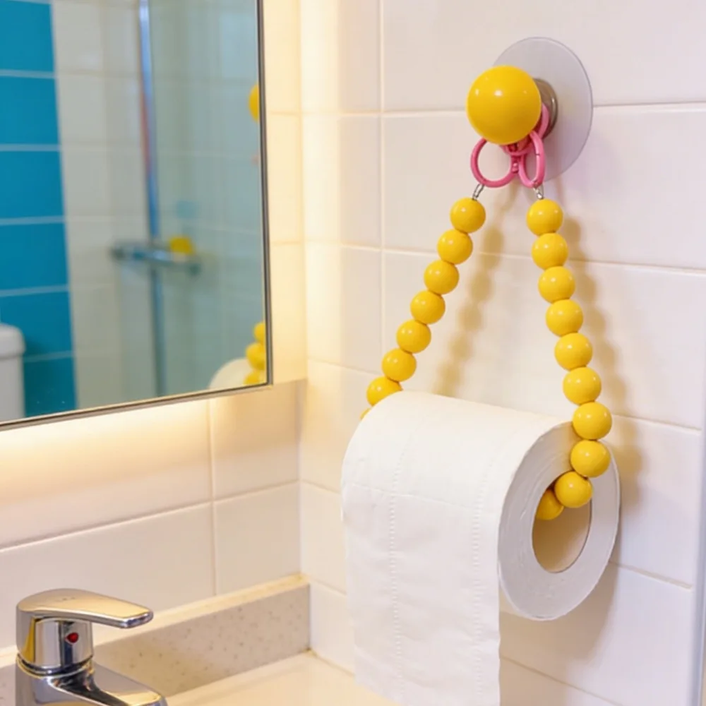 Cute Acrylic Bead Paper Towel Holder, No Drill Pearl Toilet Roll Storage Rack for Bathroom