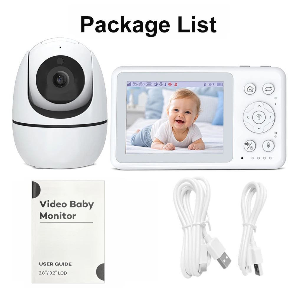 3.2Inch Video Baby Monitor With Pan Tilt Security Camera Night Vision VOX Two Way Talk Temperature Monitoring Lullaby Babysitter