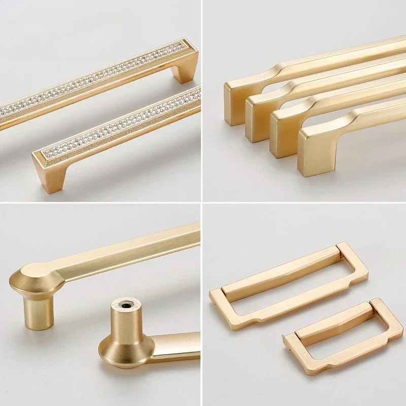 Gold Luxury Brass Door Pull Up Bar Hardware Kitchen Cabinet Handles for Furniture Wardrobe Cupboard Dresser Drawer Knobs Square