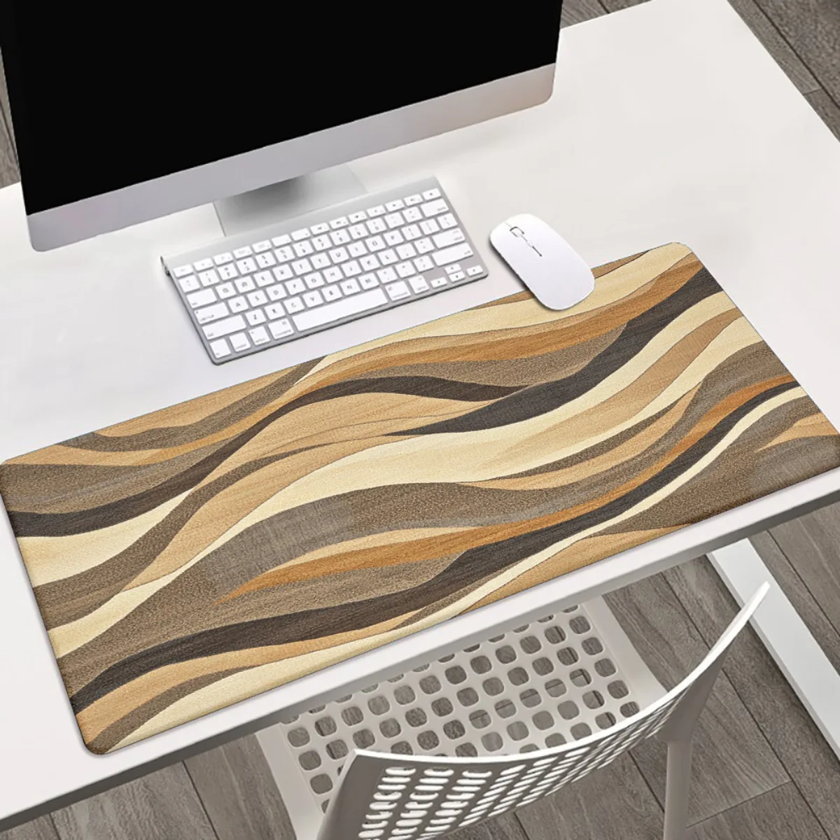 Brand Wavy Iron Art Desk Mat Non-Slip Rubber Base Keyboard Mouse Pad for PC Laptop Computer Console Gaming Office Beige Brown