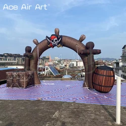 Inflatable Pirate Ship Arch with Removable Cover, Inflatable Entrance with Treasure Box and Wine Barrels, Sea Theme Party, 7mW