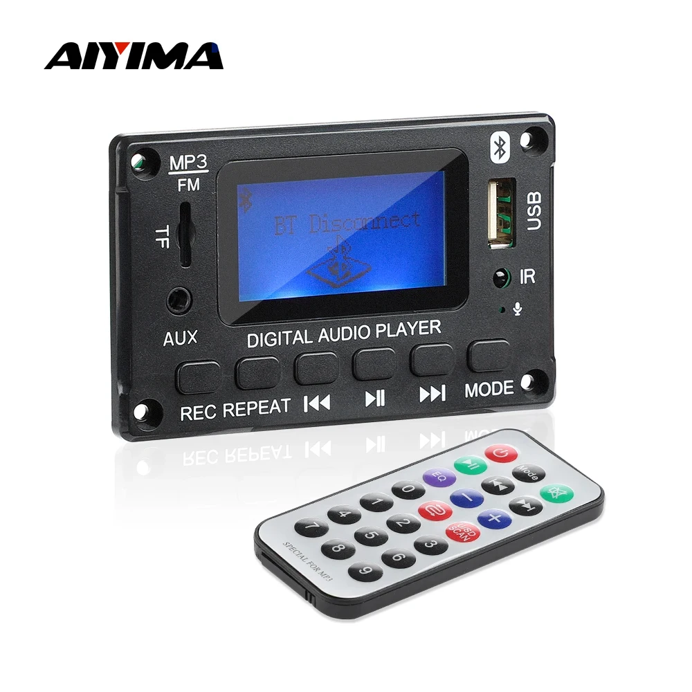 AIYIMA 12V LCD BT MP3 Decoder Audio DAC USB Player WMA WAV FLAC APE Lossless Decoding With Lyrics Display Recording TF FM