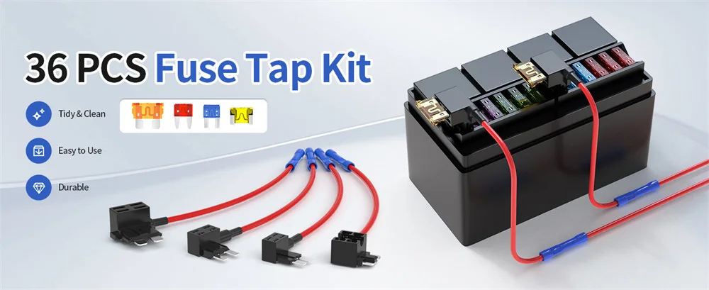 36-teiliges 4-Typen-Sicherungsadapter-Set 12V mit 5A 10A 15A 20A Sicherungen Standard Low-Profile-Sicherungsadapter Mini und Micro2 – Detail 1