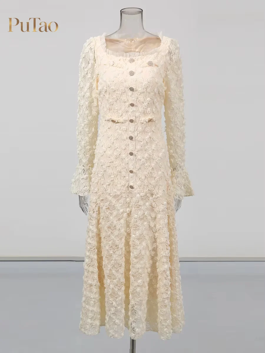 Women Formal Wear Dubai - Putao 3D Floral Lace Mermaid Midi
