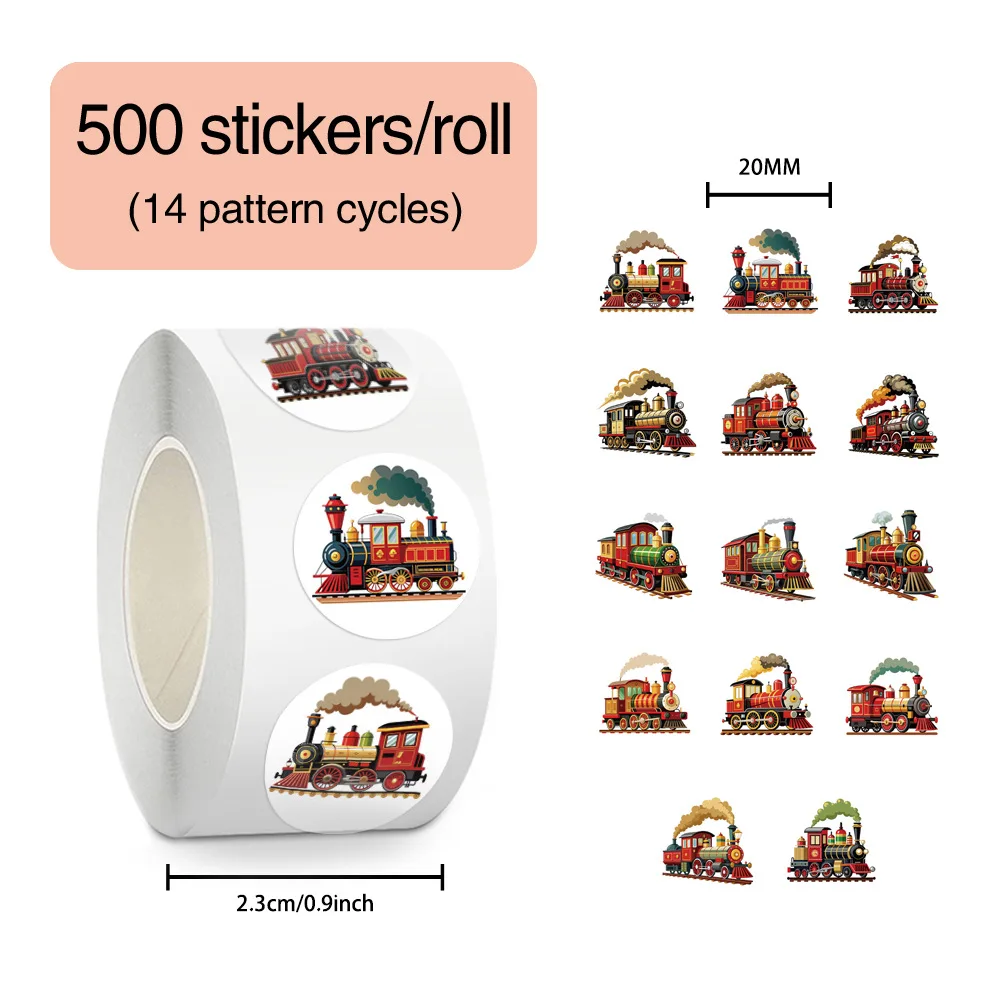 500pcs/Roll Cartoon Train Roll Stickers Creative Graffiti DIY Decoration Mobile Phone Case Notebook Water Cup Toy Gift Stickers