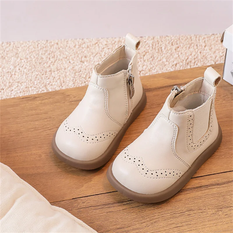 Chaussures en cuir pour bébés filles, bottes de rinçage pour enfants, semelle en caoutchouc, chaussures pour bébés, mode pour tout-petits, petites filles, 15-25, printemps, automne, nouveau