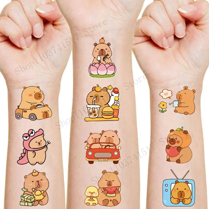 Kawaii Anime Capybara Tattoo Stickers 20pcs Kids Happy Birthday Party Decoration Supplies Cartoon Decal Gifts Toys