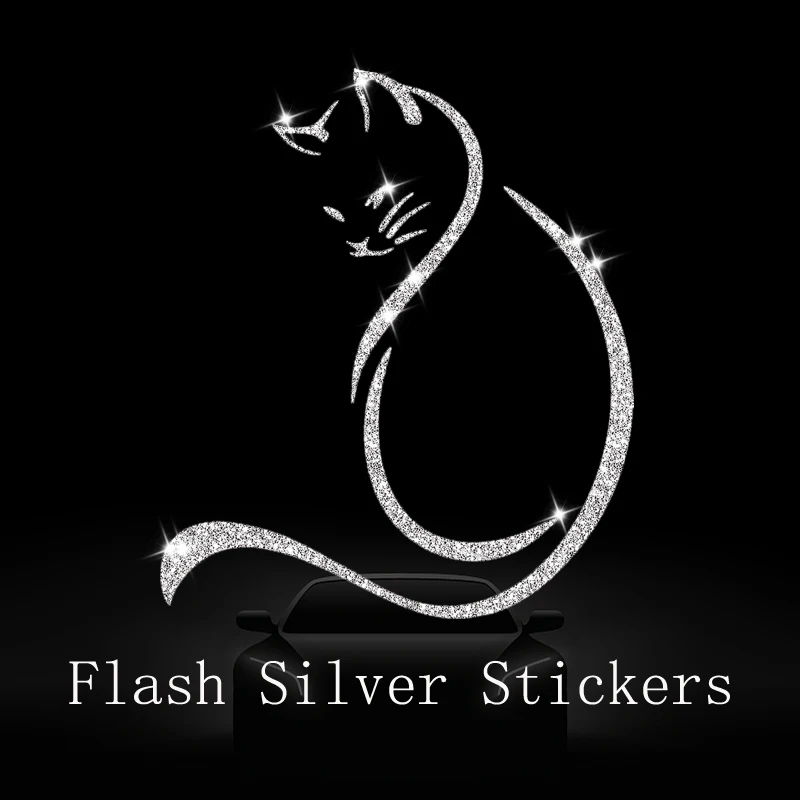 Flash Silver Stickers Cat Car Decals Car Stickers