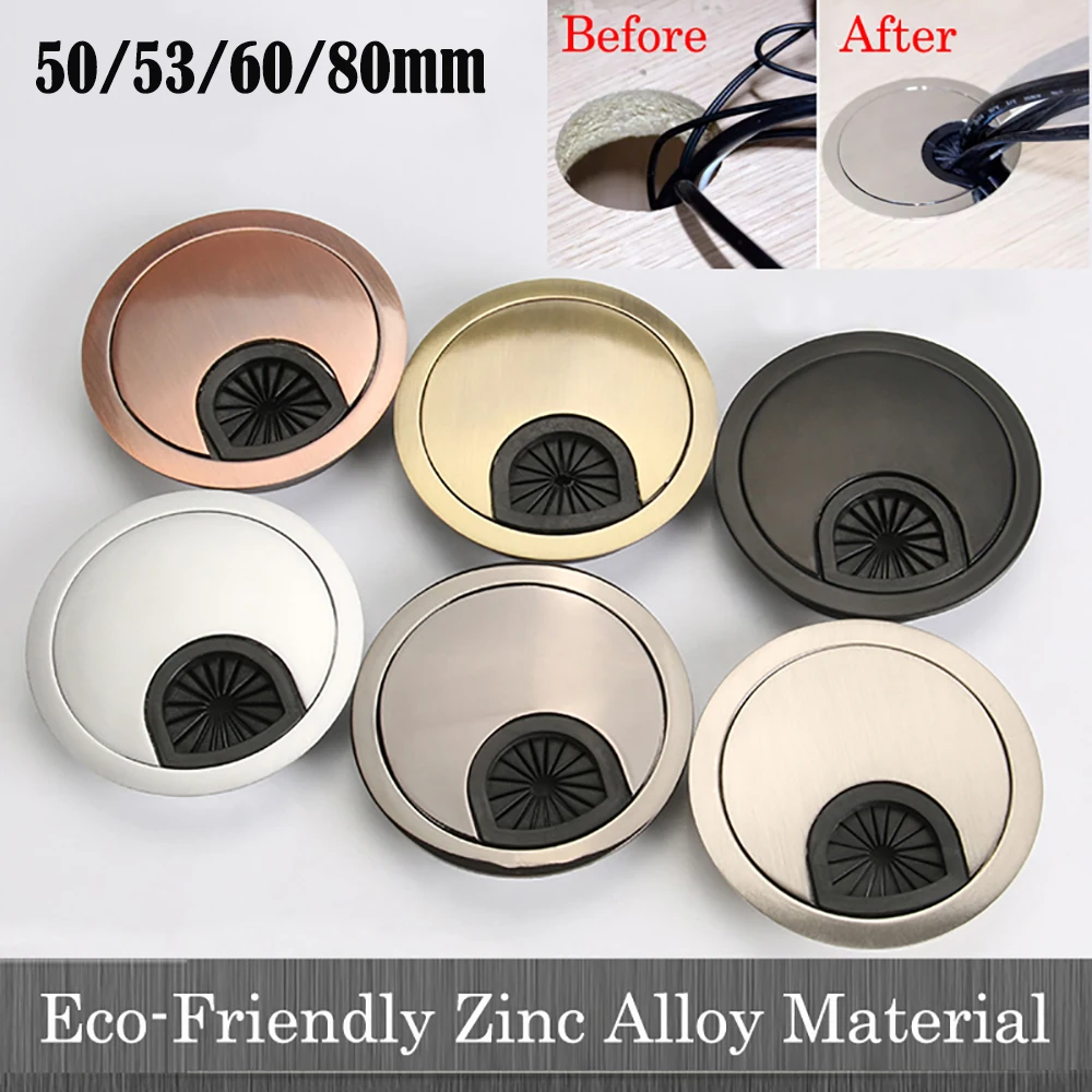50/53/60/80mm Zinc Alloy Cable Desk Wire Hole Cover Computer Table Cable Grommet Outlet Port Surface Line Box Desktop Decoration