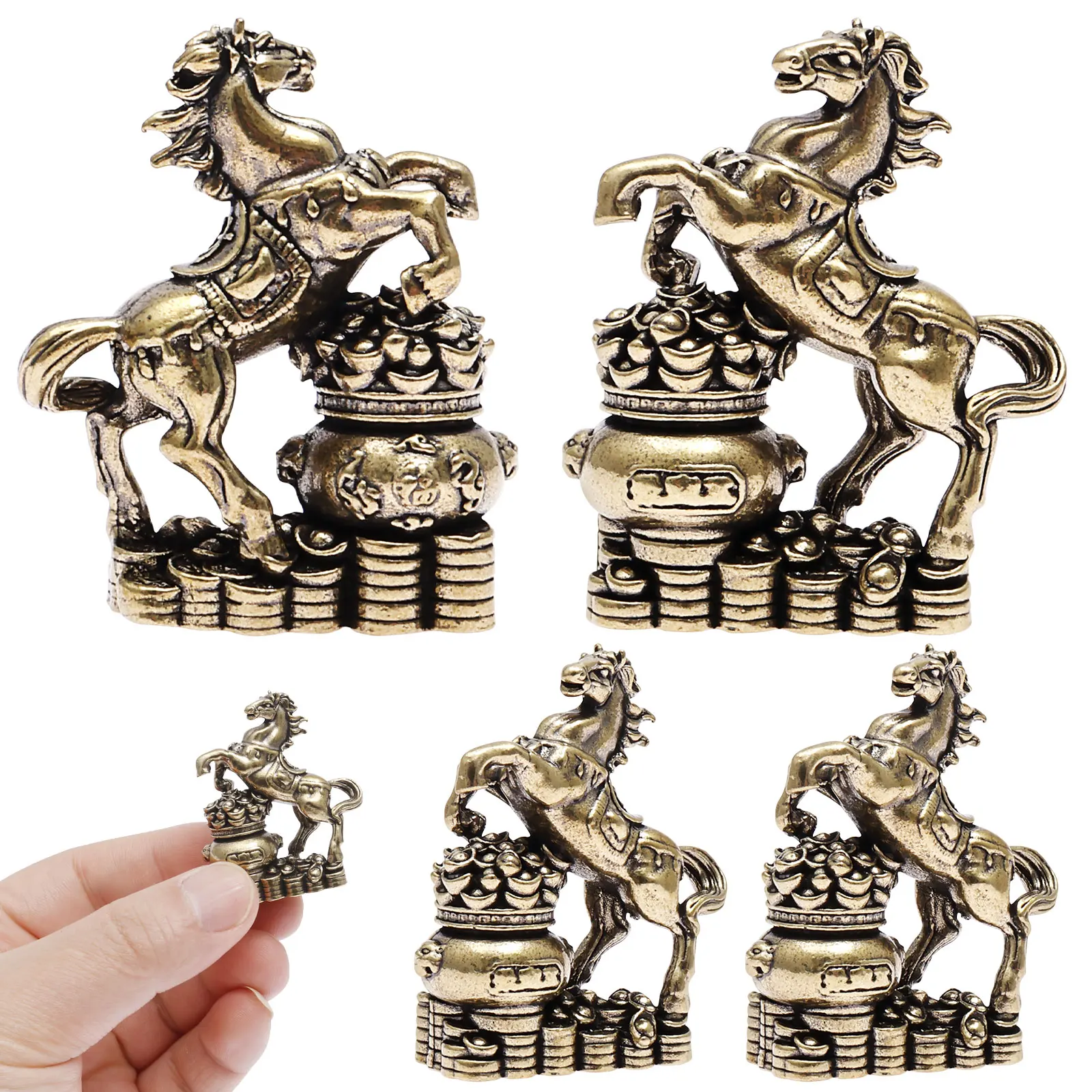 4Pcs Chinese New Year Zodiac Horse Ornament Brass Horse Figurines Feng Shui Lucky Statue Home Office Desktop Decoration Crafts