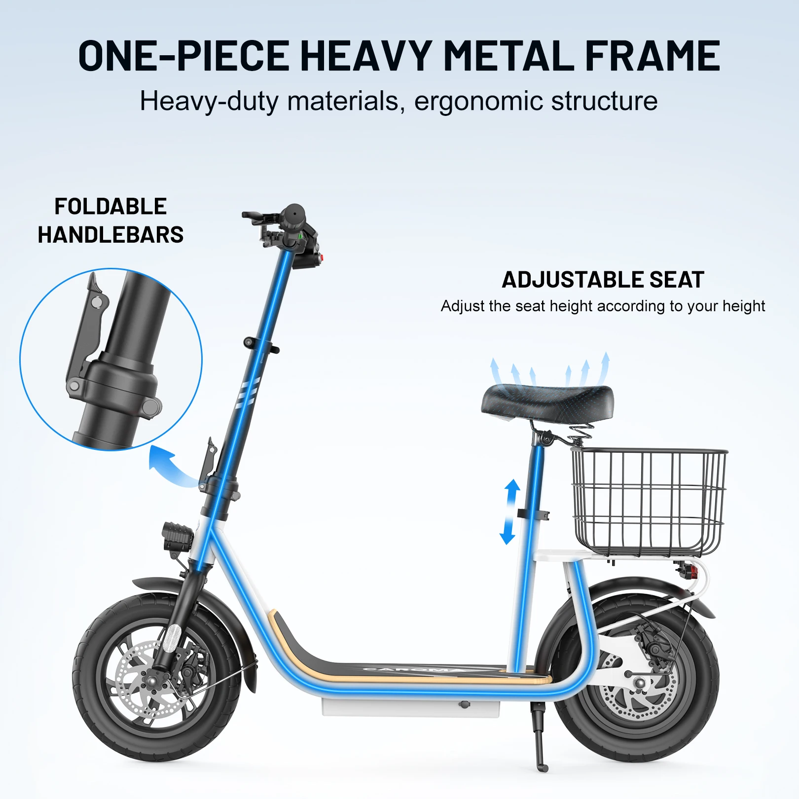 سكوتر كاروم الكهربائي للبالغين والمراهقين، محرك ذروة 350 وات، نطاق أقصى 30 ميل، سكوتر كهربائي قابل للطي وسلة قابلة للفصل #3