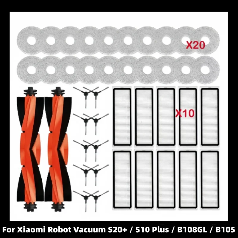 Compatible For Xiaomi Robot Vacuum S20+ / S10 Plus / B108GL / B105 / B108CN B113CN Parts Accessories Filter Main Side Brush Mop