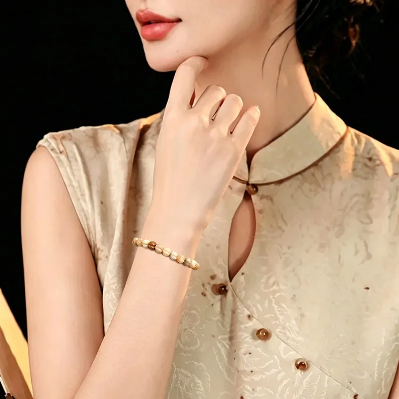 Hainan White Jade Dragon Ridge Peach Bodhi Bracelet: Semi-finished Plain Beads Multi-turn Prayer Beads Gifts