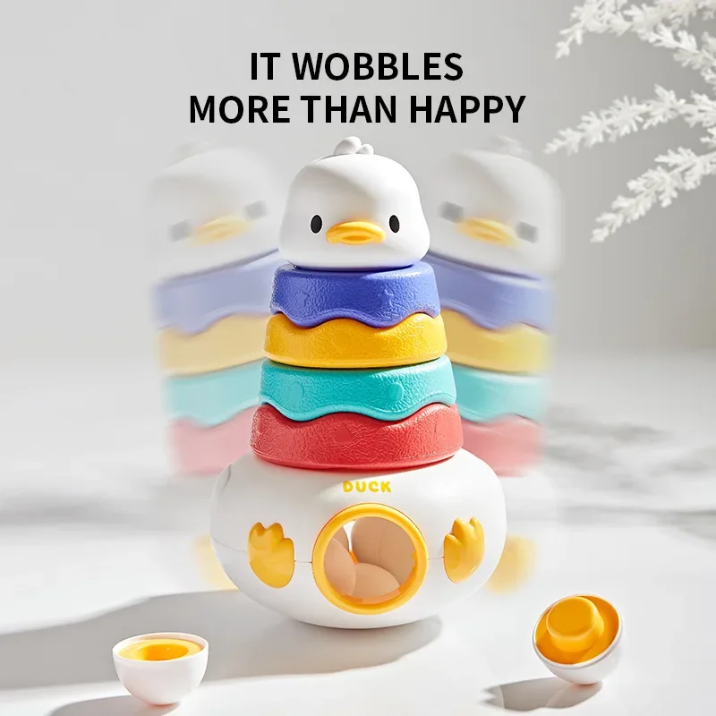 Cute Duck Stacking Toy for Infant Baby Toddler Color Shape Cognition Sorting Early Educational Toy Parent-Child Interactive Game