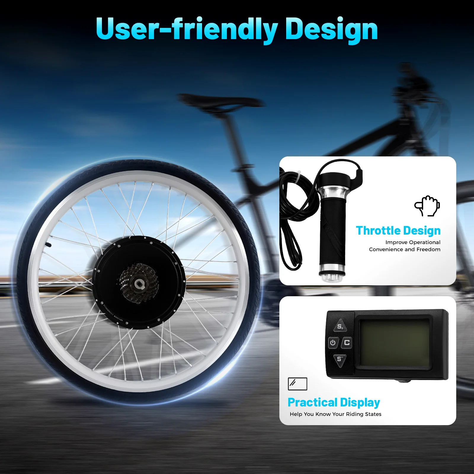 Electric Bike Rear-Wheel Kit with LCD Display, 308.65lbs Load Bearing Capacity Dual Mode Controller for 26-inch Tire Bike Power
