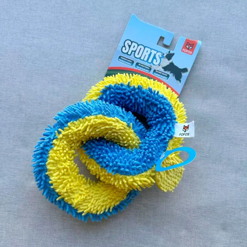 FOFOS Two Blue and Yellow Plush Sound-Making Toy Balls for Pets, Durable and Chewable Interactive Toys for Dogs