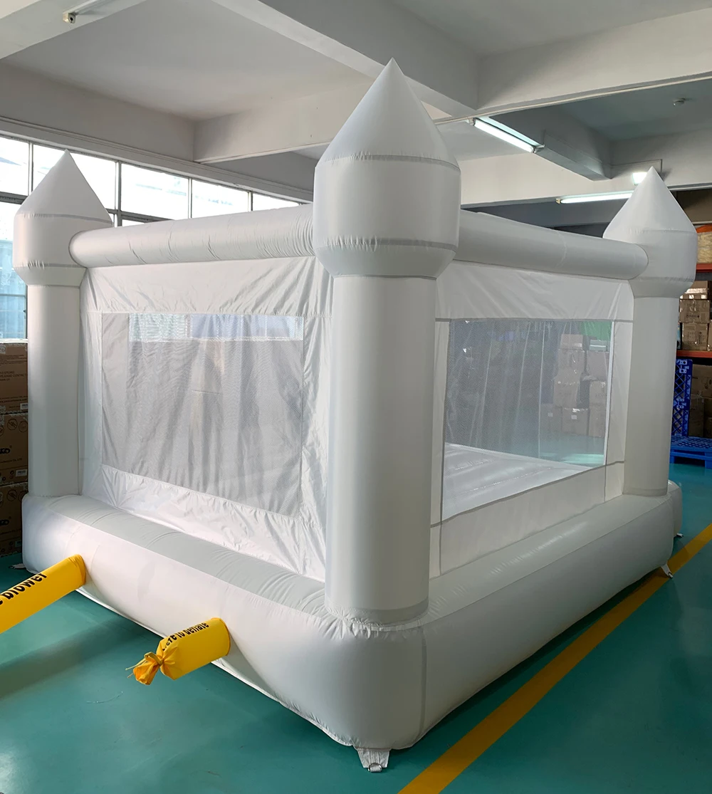 Aufblasbare Hüpfburg, 4 x 3 x 2,6 m, weißes Hüpfhaus für Kinder, Hüpfburg, weiß, für Kinder mit Gebläsrutsche, 5–8 Kinder