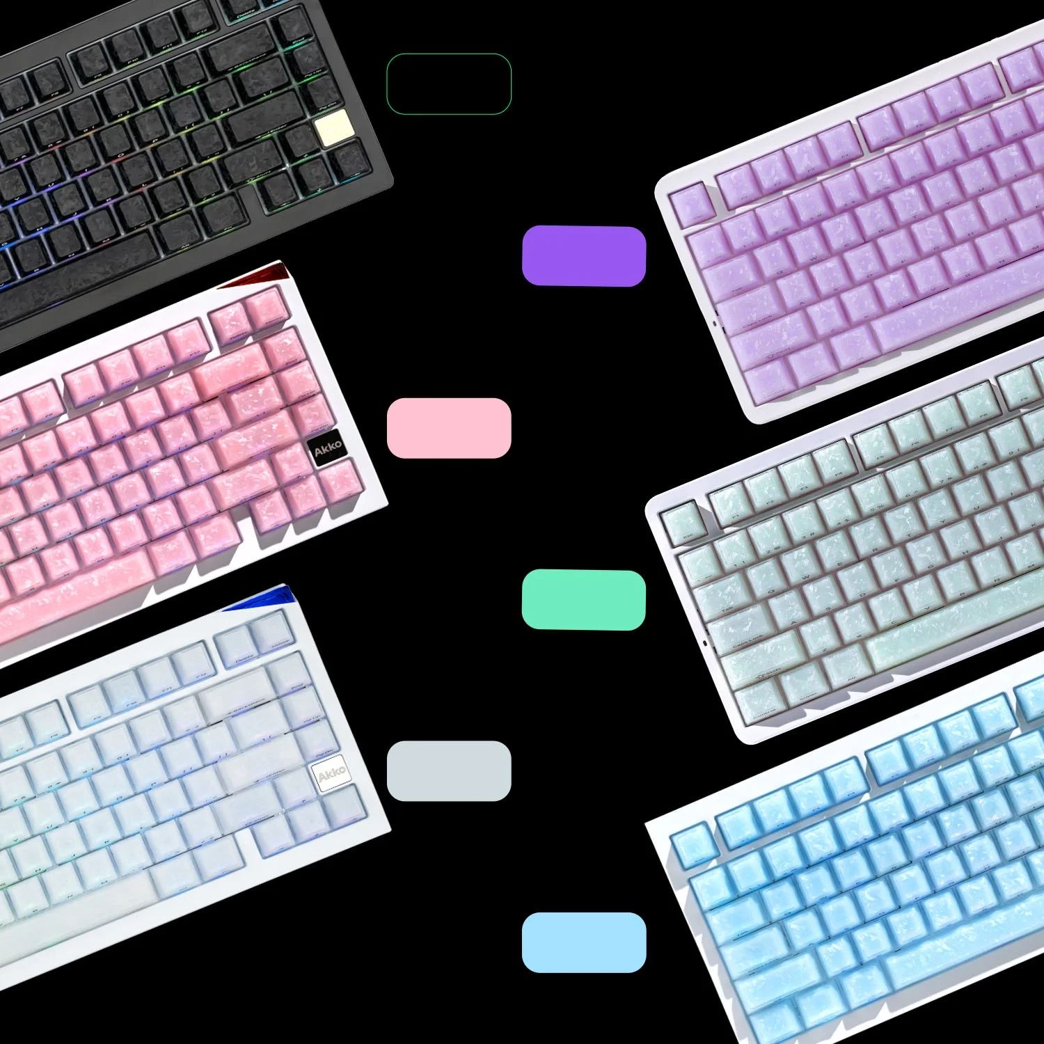 AKKO Glassy Carbon Fiber Texture Keycaps Transparent Side-printed for RGB Keybaord Cherry profile PC+ABS Double-Shot Keycap set