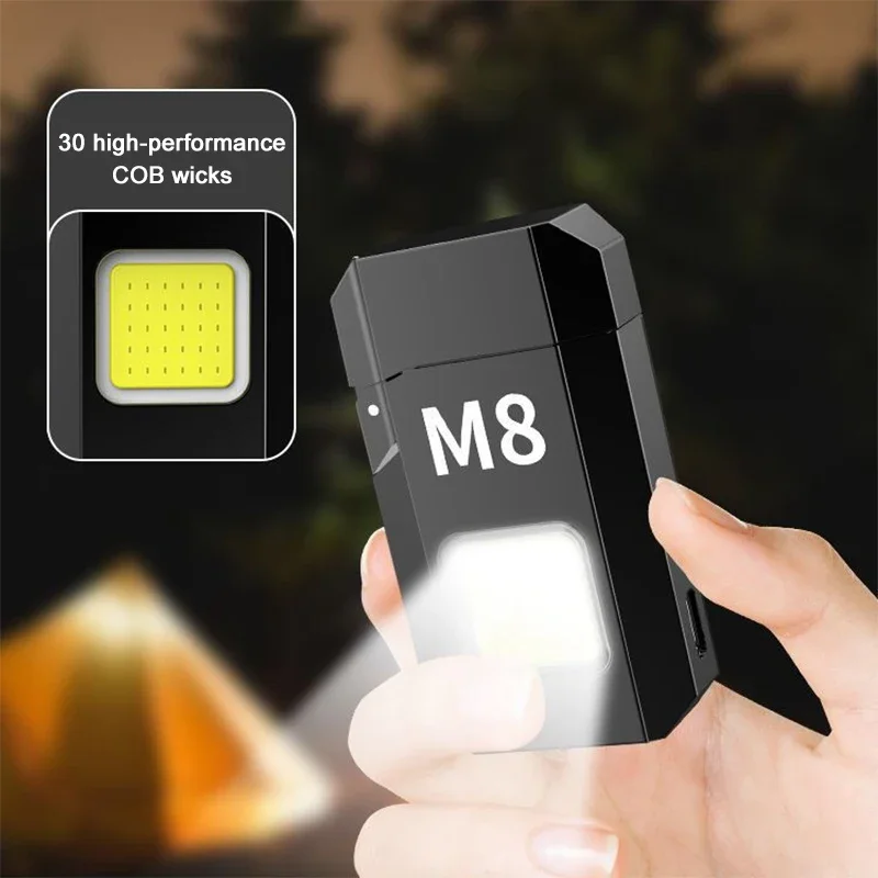 COB Led Flahlight With Lighters Dual Arc Pulse Flameless Lighter Type C Rechargeable Lighter Work Light Mini Light Men\'s Gift