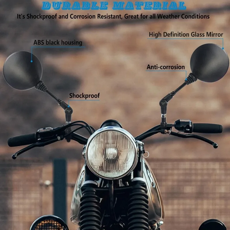 1 Pair of Motorcycle Rearview Mirror Round Foldable M8 M10 for Street Bikes Sport Bikes Scooters Cruisers ATV Motorcycles image 5