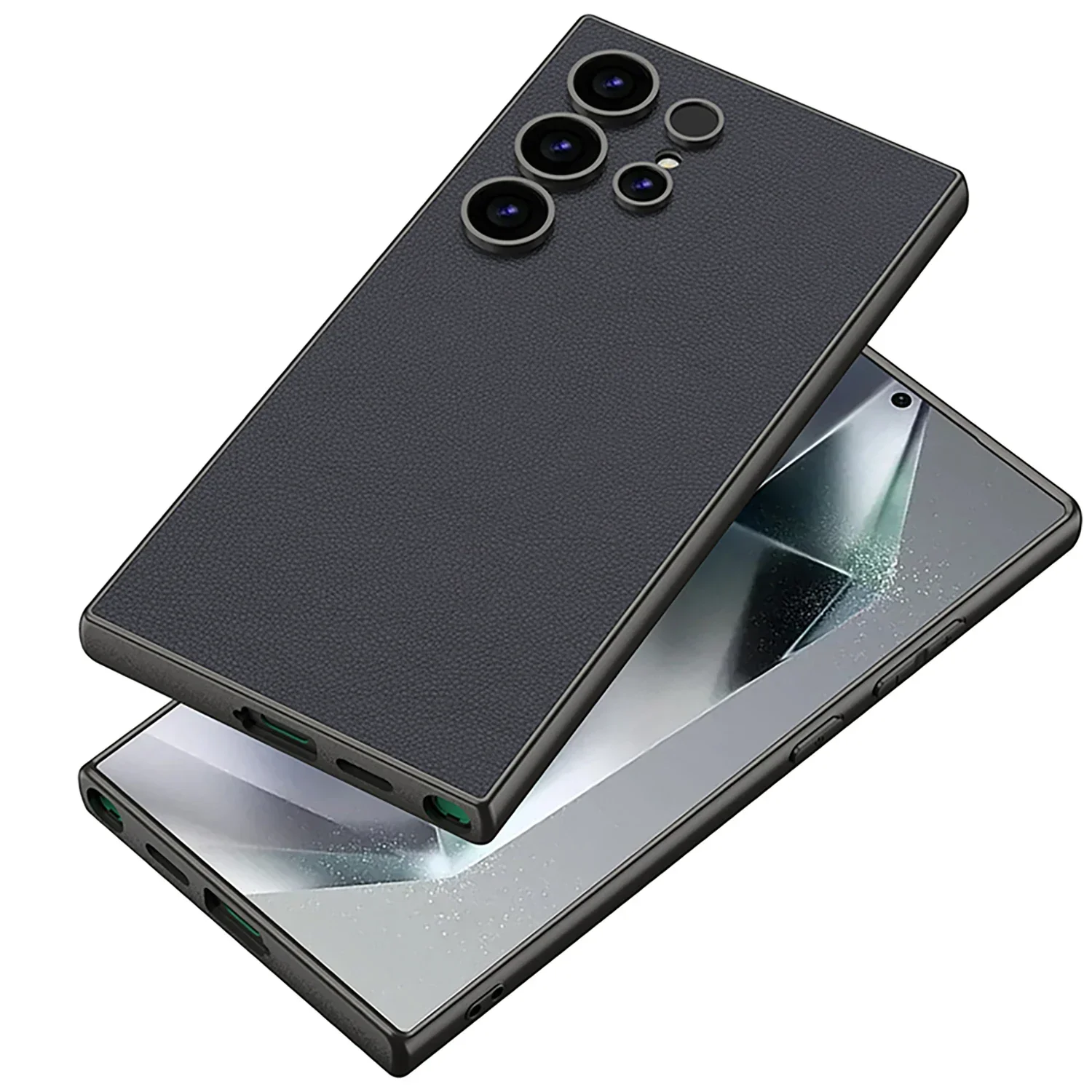 Luxury PU Leather Soft Edge Case For Samsung Galaxy S24 Ultra Metallic Paint Frame Skin Feeling Cover For Galaxy S24 Ultra Case