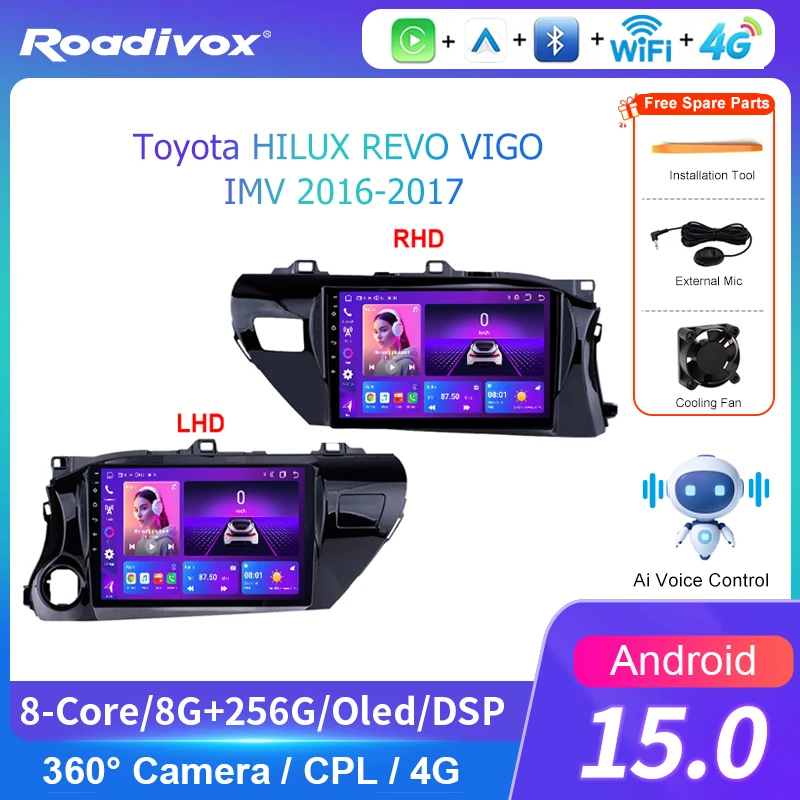 AI VOICE roadivox Android car radio for Toyota HILUX REVO VIGO IMV 2016 2017 stereo GPS Navigation video Multimedia Player tape